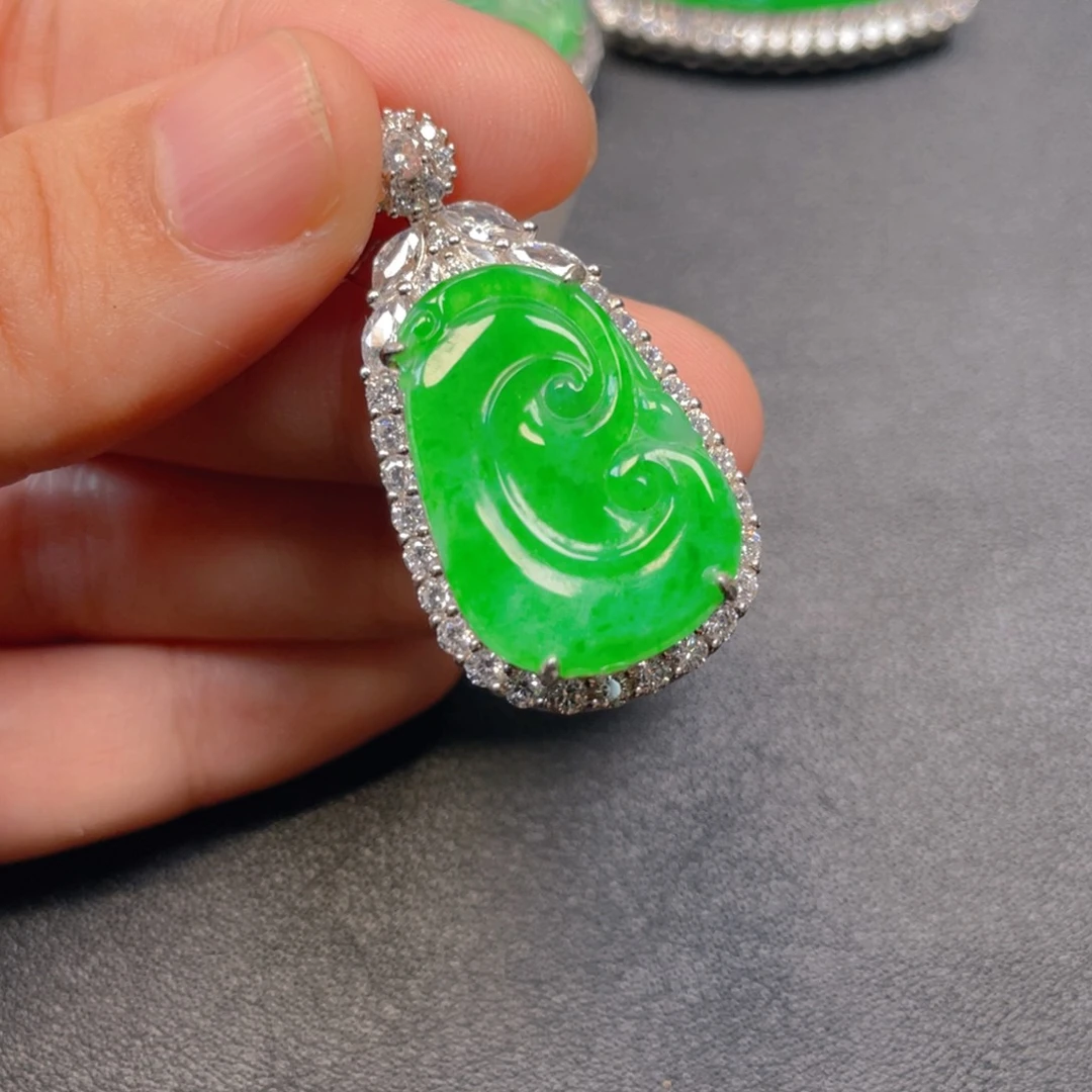 吊坠(不含链)银S925镶嵌翡翠