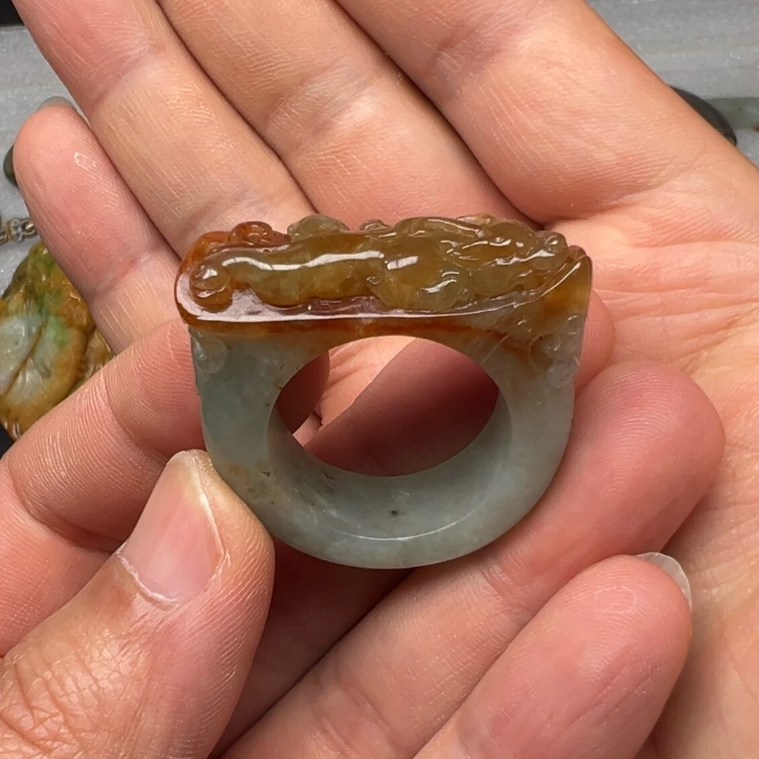 翡翠戒指未镶嵌翡翠腾冲老料貔貅戒指22mm