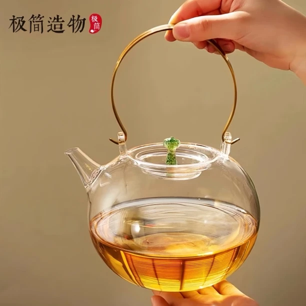 天久璃匠铜提梁玻璃烧水壶电陶炉专用大容量高硼硅耐热煮水泡茶壶
