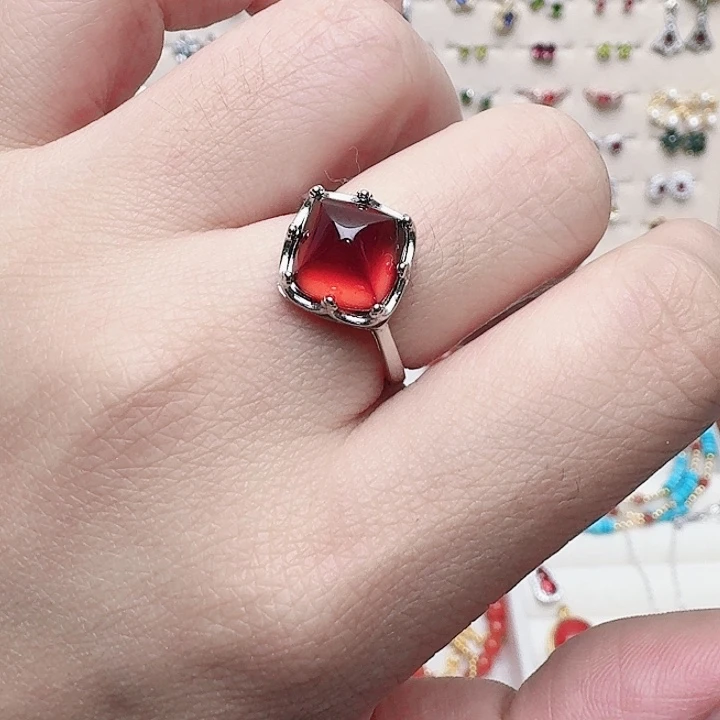 石榴石戒指银S925镶嵌戒指887