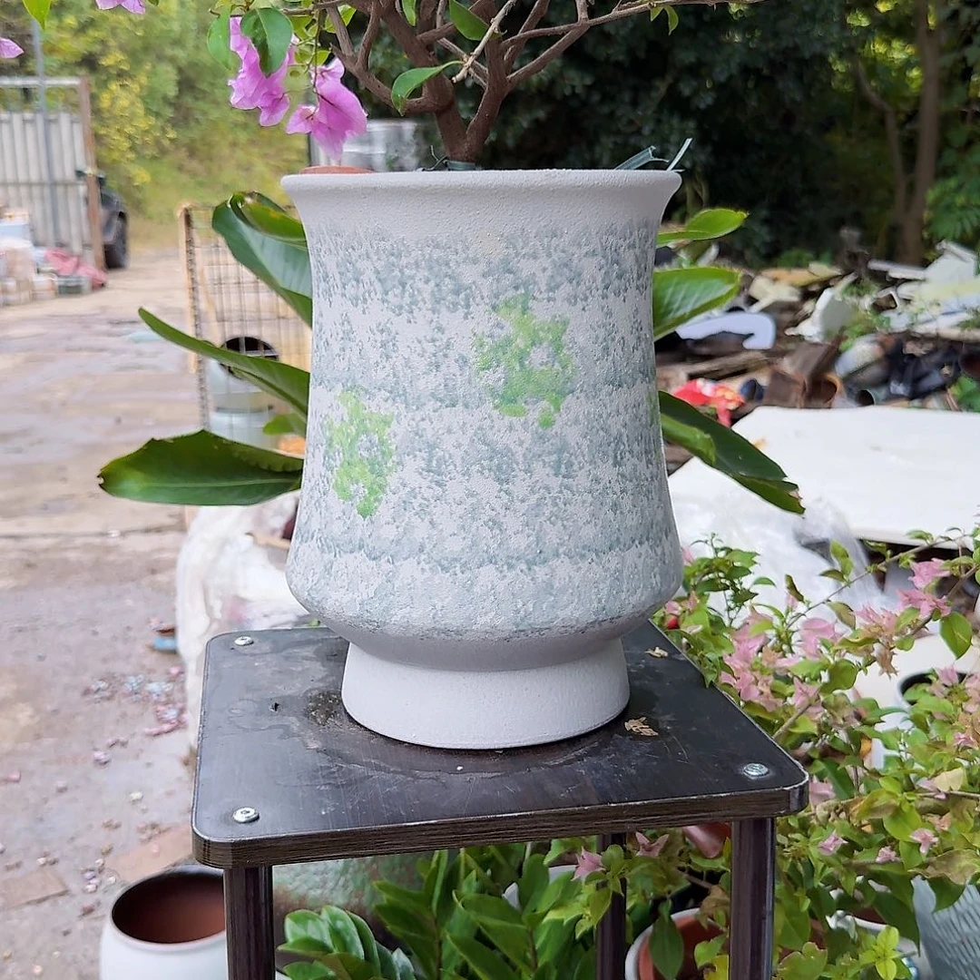 紫砂花盆口20高31（一个束腰姹寂老庄白色