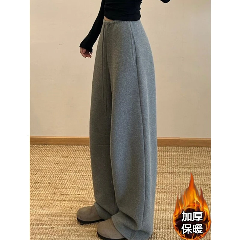 韩系休闲风加厚低腰竹节香蕉裤女秋冬新款爆款加绒保暖弯刀阔腿裤