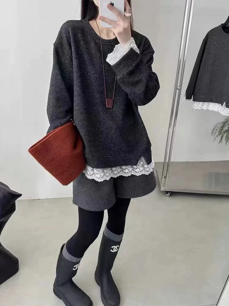 【四季青爱丽批发】冬季新款韩系休闲百搭星空蕾丝拼接上衣ALS-59