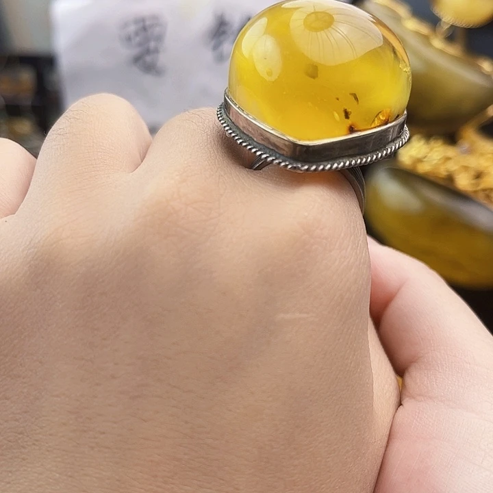 银S925镶嵌琥珀裸石