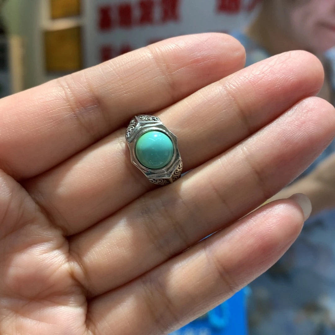 绿松石银S925镶嵌戒指
