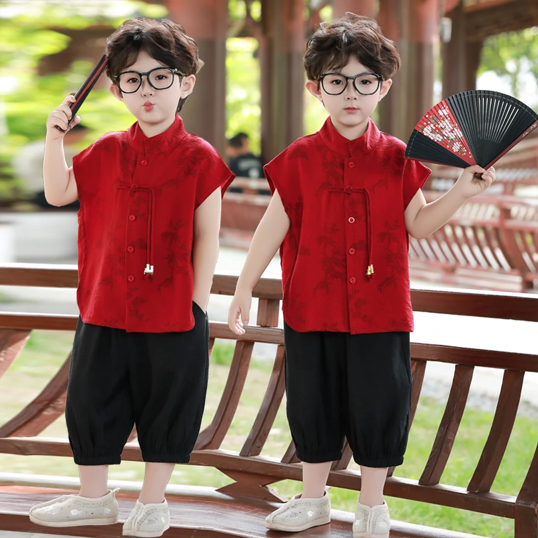 儿童夏款古风无袖表演服套装洋气国风衣服民族风新中式薄款两件套