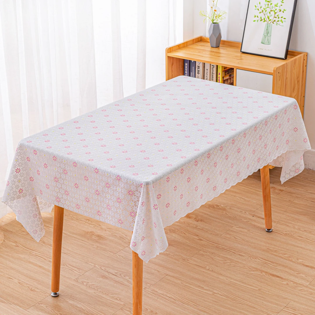 楚花印花剪裁PVC简约家用防水防尘餐桌茶几布高级感长方形桌布