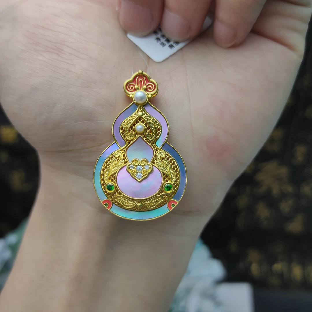 足金999镶嵌福禄葫芦吊坠