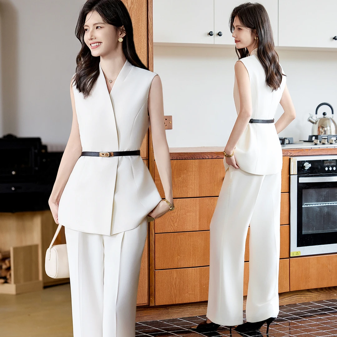 『C位』无袖西装外套女2025夏季新款高级休闲显瘦西服阔腿裤套装