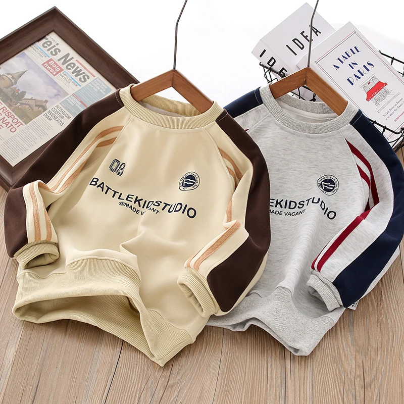 【2025春季新款】儿童卫衣时尚中大童舒适休闲潮牌圆领运动拉条上衣