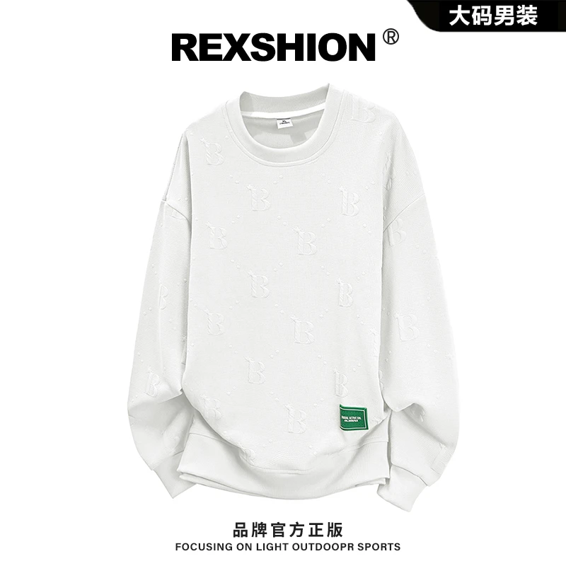 REXSHION2025秋季新款字母印花圆领卫衣男美式小众休闲宽松上衣男