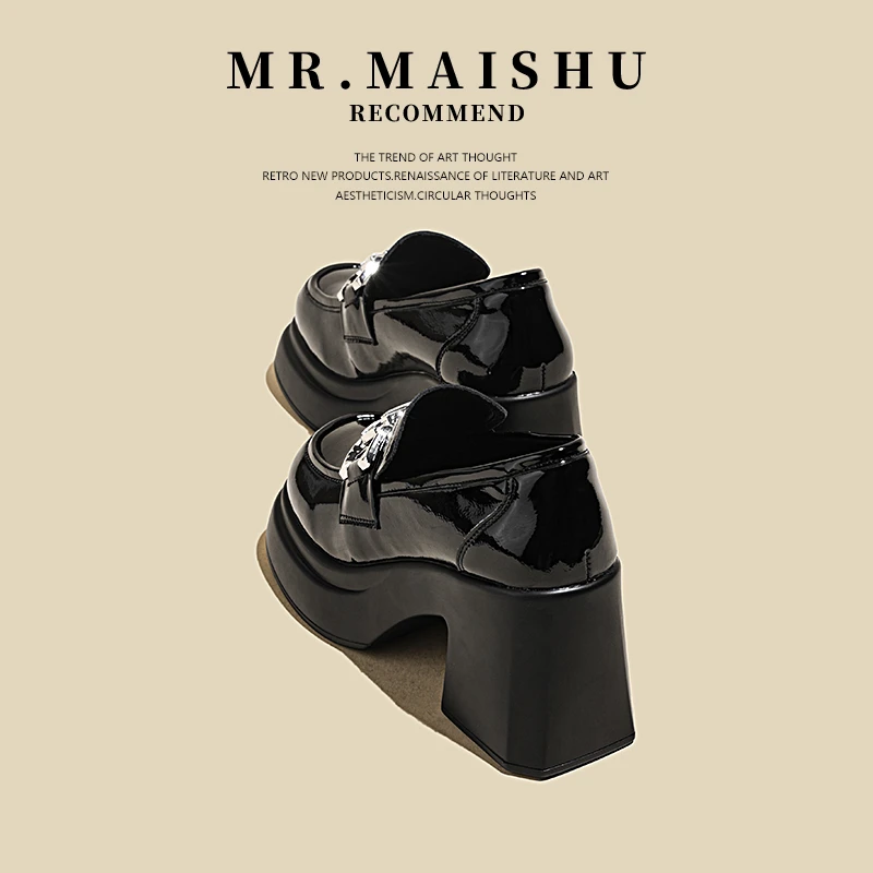 英伦风高跟小皮鞋女款2025秋季新款漆皮单鞋增高厚底乐福鞋75501A