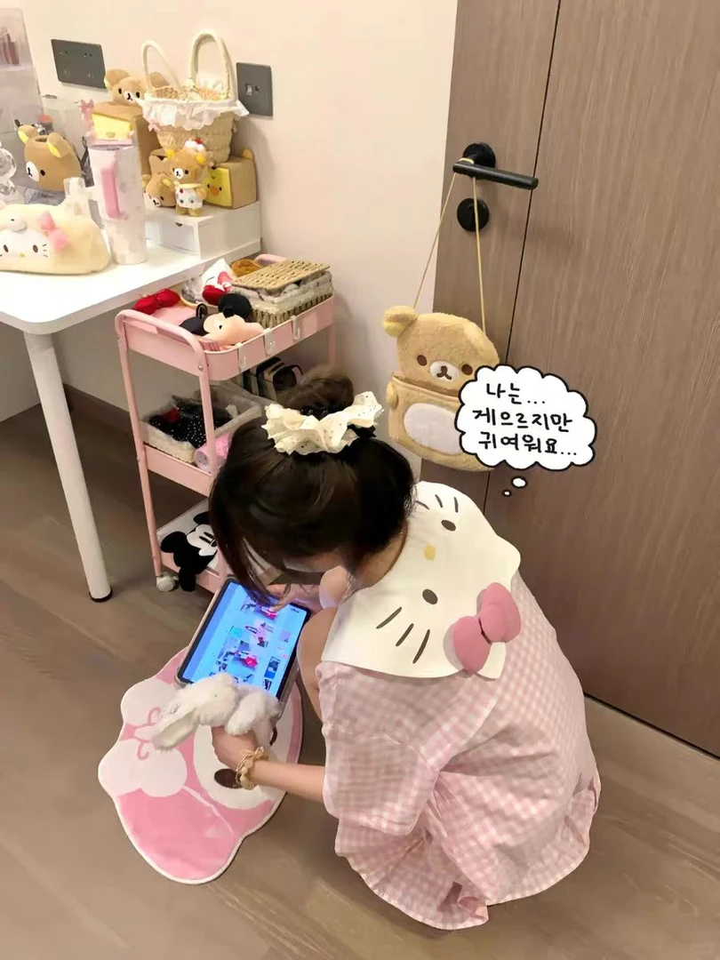 2025-2新款格子KT睡裙女夏季可爱凯蒂猫棉睡衣裙可外穿