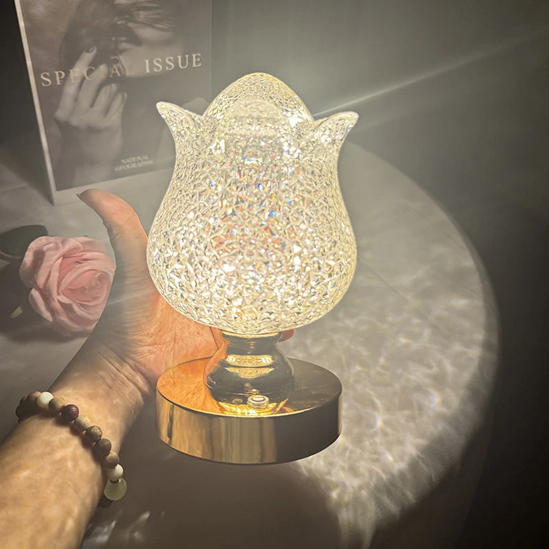 可爱新款高级感浪漫玫瑰花小夜灯精致高档水晶温馨轻奢书房卧室