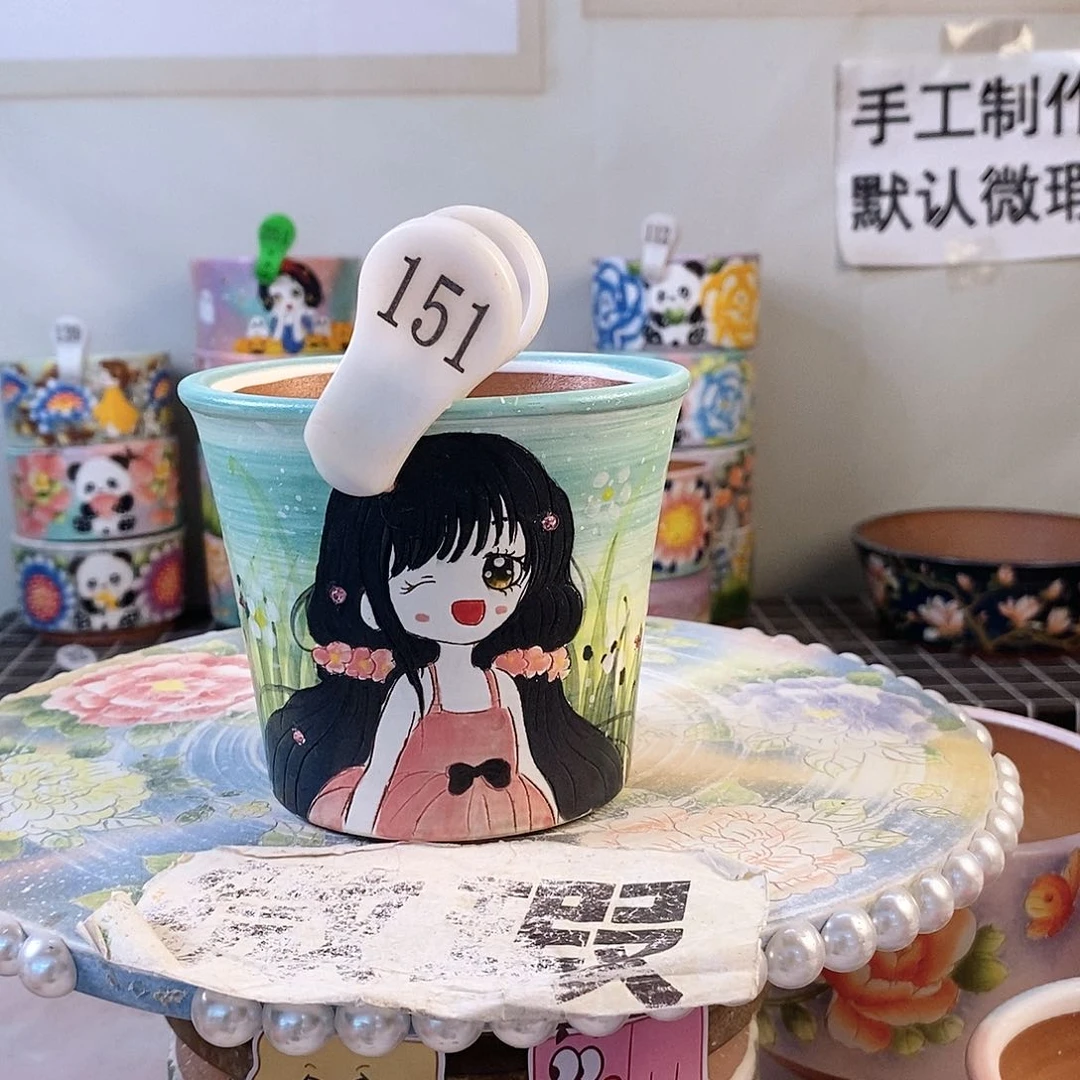 红泥花盆红陶手绘花盆