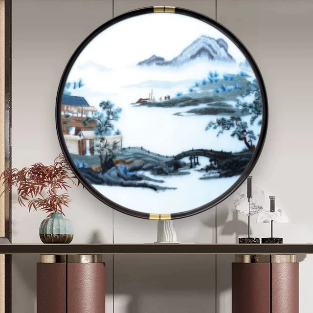 刺绣新中式装饰画客厅现代环保玄关餐厅实木线条壁挂墙上装饰品