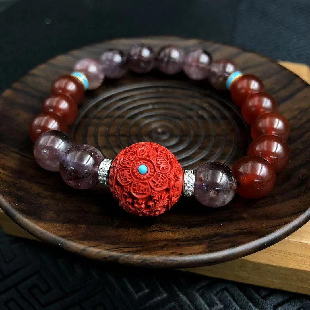 含辰砂工艺品朱砂手饰单圈设计款中间大单珠