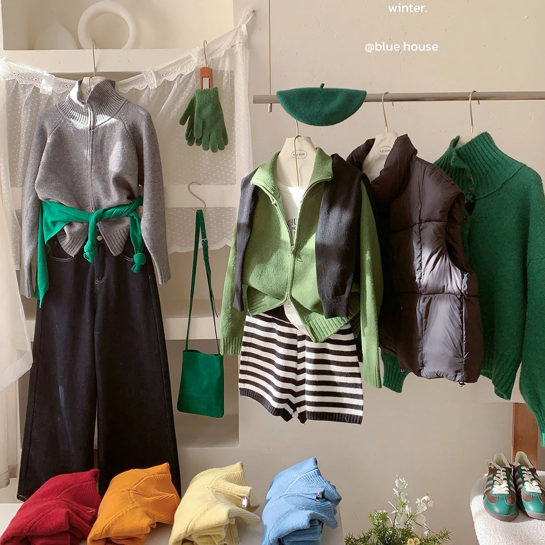 森系元气糖果色立领双拉链毛衣开衫女冬加厚保暖外穿针织毛线外套