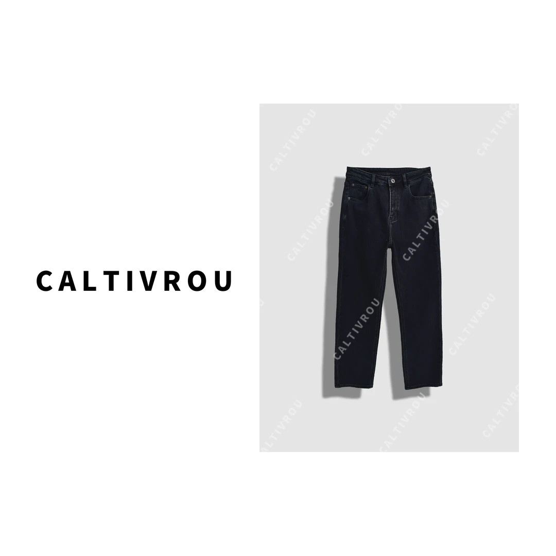 Caltivrou时尚百搭微弹高腰直筒牛仔裤-K15519