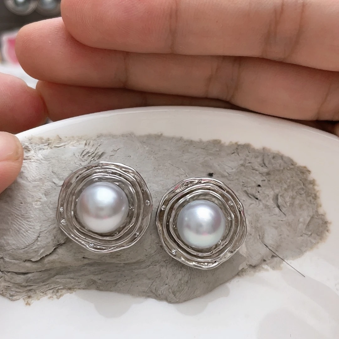 —****海水珍珠银S925镶嵌耳饰