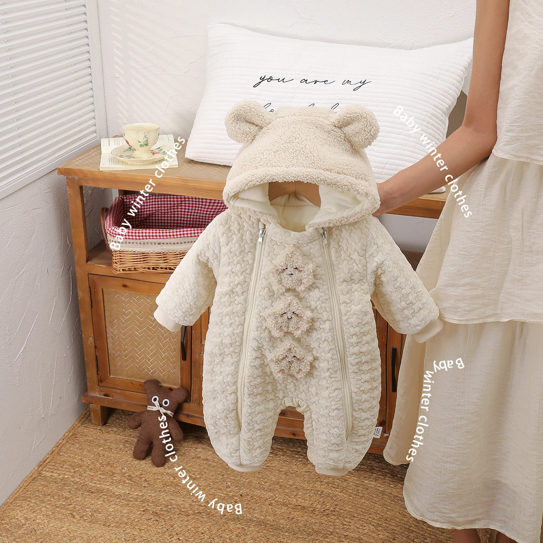 婴儿秋冬装连体衣新生儿宝宝深秋季夹棉加绒衣服小月龄初冬款哈衣