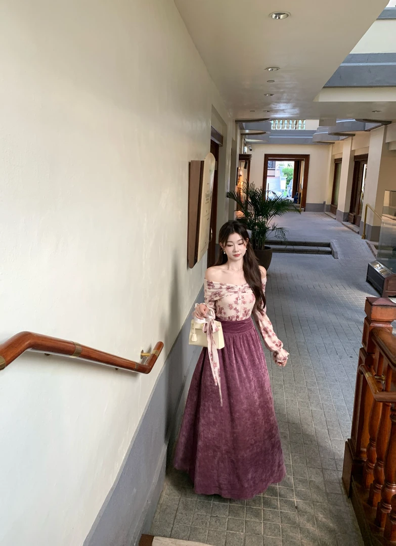 EIA一尧【赫拉小姐】法式优雅气质千金一字肩上衣+半裙高级显瘦早秋