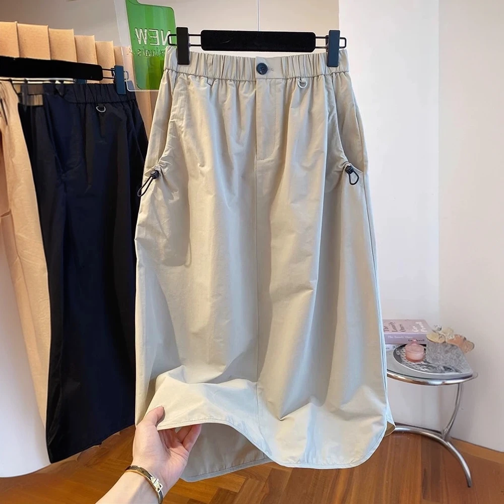 韩版a字工装半身裙女春季2025新款宽松休闲百搭复古中长款裙子