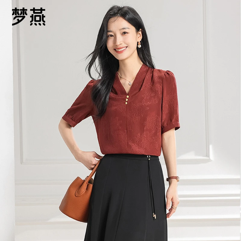 梦燕夏季女时尚百搭气质大方宽松休闲显瘦舒适真丝上衣BS01B5012