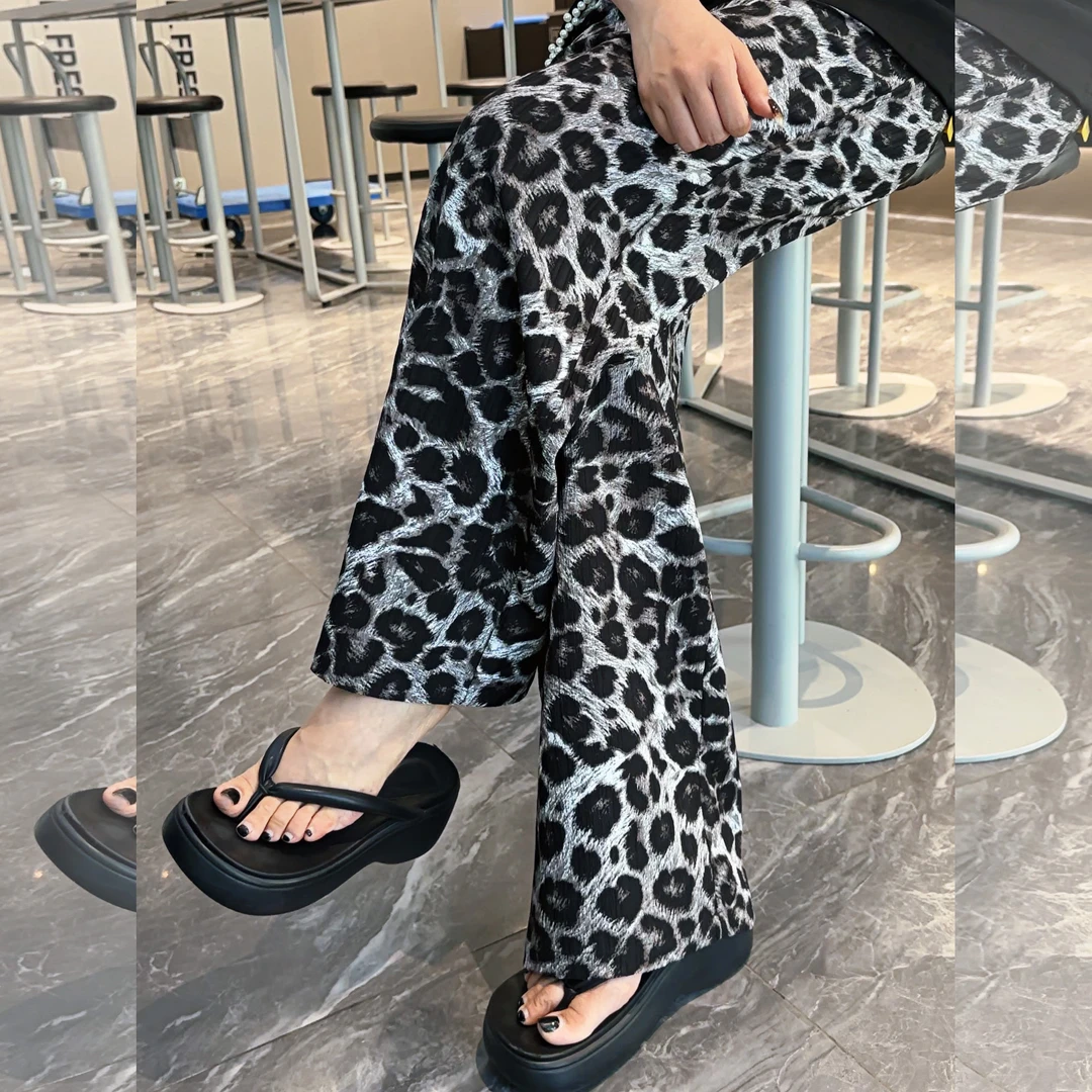 【夏上新】胖mm显瘦豹纹阔腿裤休闲拖地裤200斤女大码女装_MJ531-GT