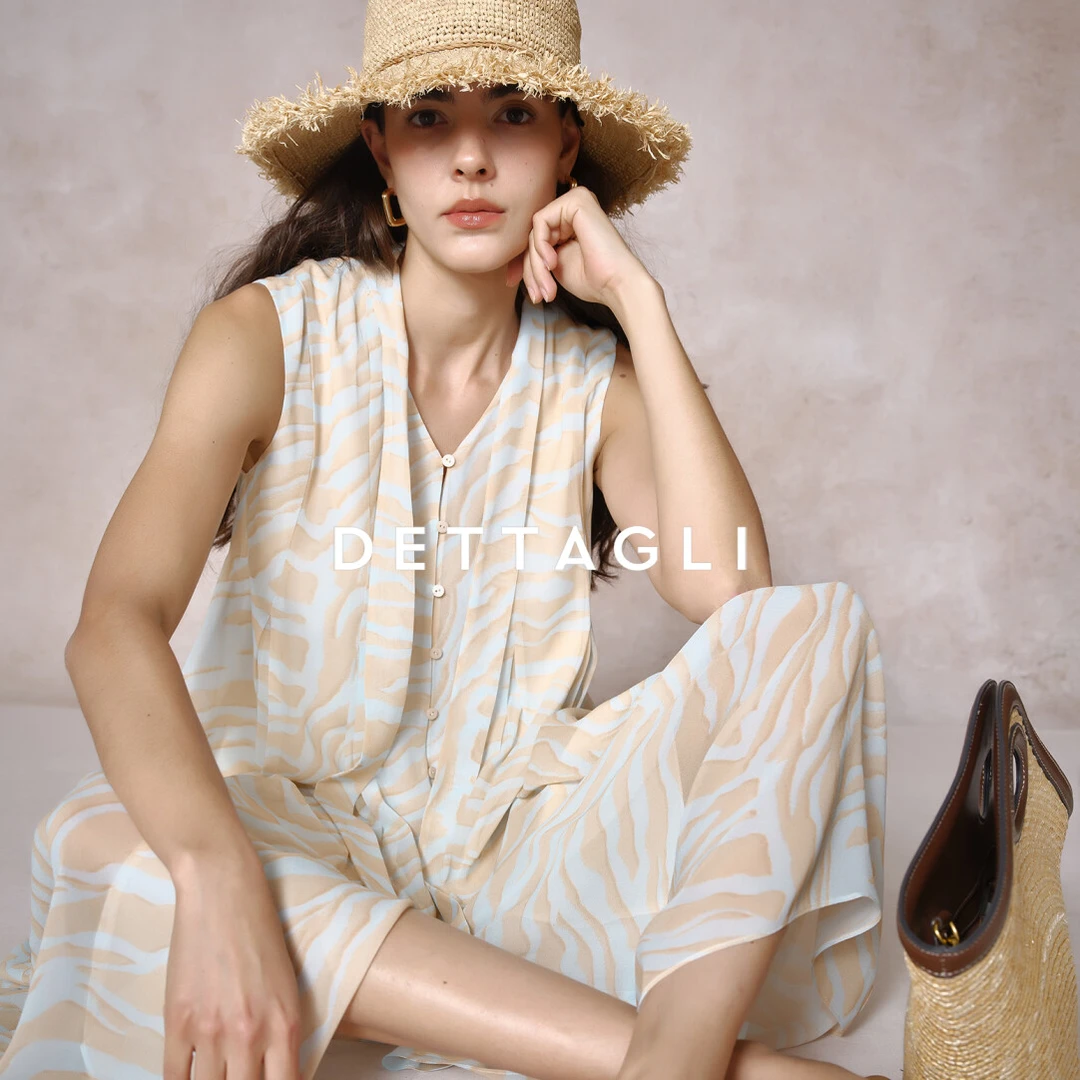 Dettagli/迪塔莉老钱风真丝斑马纹印花飘带衬衫连衣裙DB25L0166