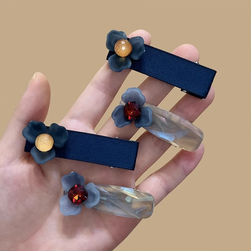 苏小北雾蓝花朵发夹女鸭嘴夹发卡2025新款高级感百搭侧边刘海夹子