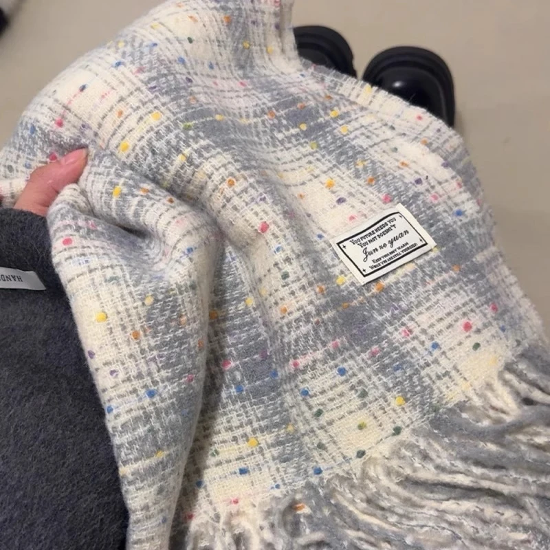 加厚白色长条2025新款秋冬满天星格纹围巾女百搭学生情侣灰色冬季