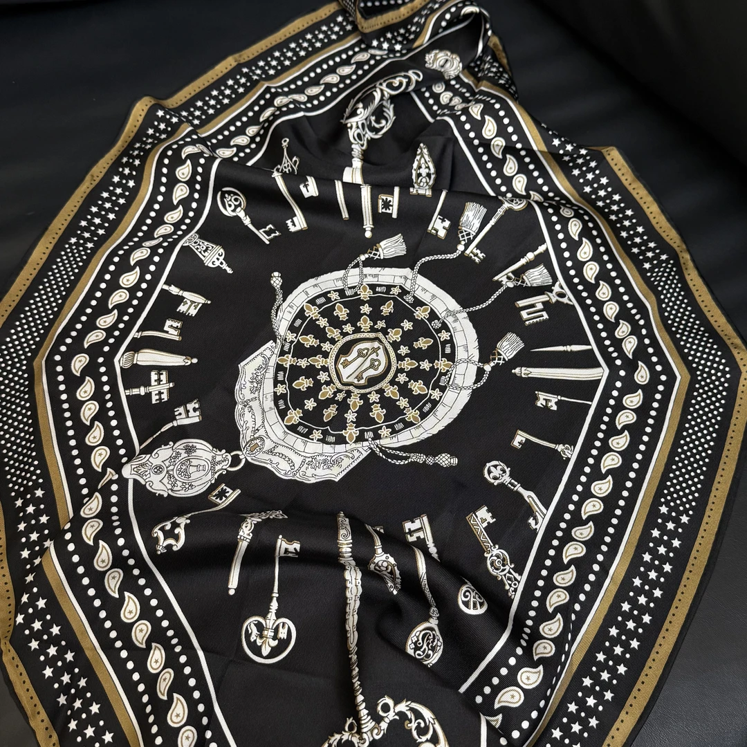 ANGELIAORIGINAL黑金钥匙 100桑蚕丝法式飘逸菱形百搭气质丝巾