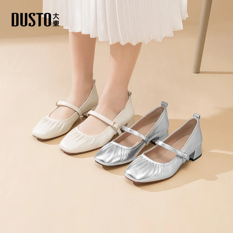 大东芭蕾风鞋子女款百搭中跟小皮鞋2025新款复古玛丽珍女鞋0091