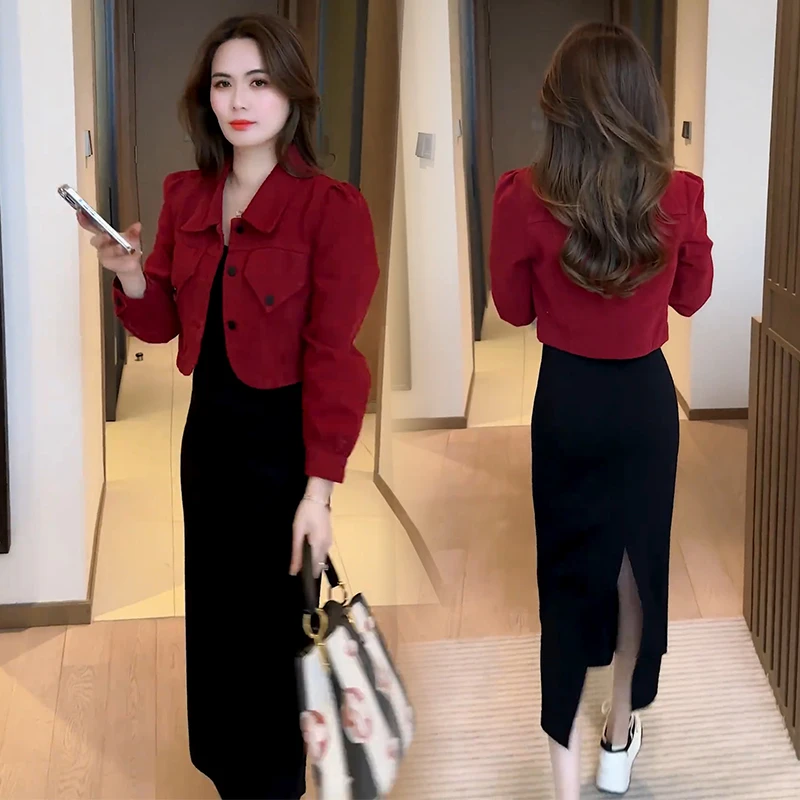 时尚洋气套装裙女2025春季新款时髦减龄短款牛仔外套连衣裙两件套