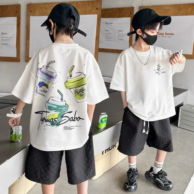 纯棉短袖T恤男童夏装2025新款男孩酷帅夏款中大童夏季运动上衣潮