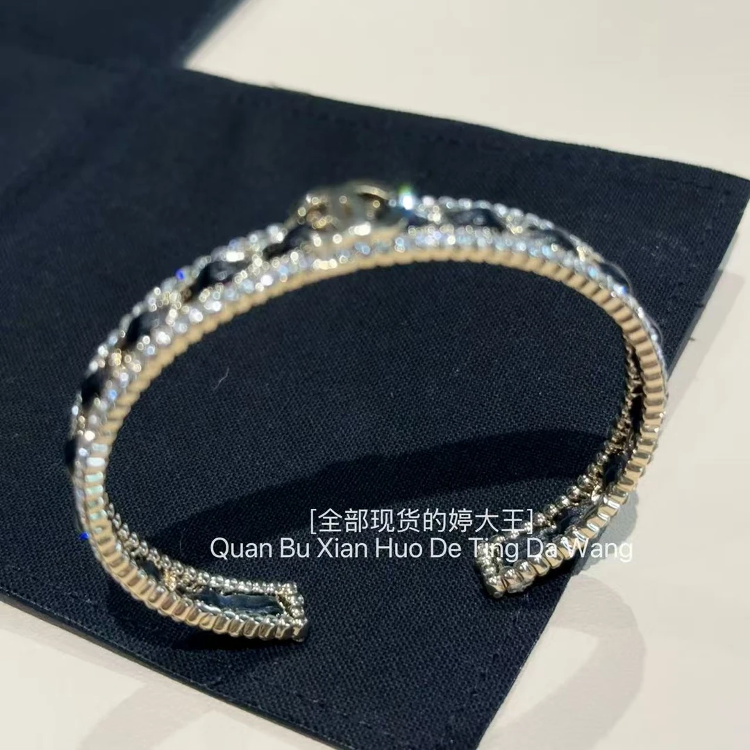 铜合金合成锆石手镯 【精工皮穿可开口镶钻手镯】