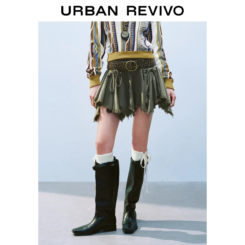 UR2025秋季新款女装不规则设计感抽褶超短款半裙UYL550012