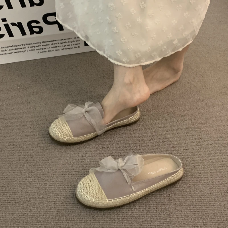 韩版外穿仙女风包头拖鞋女2025夏新款配裙子草编渔夫鞋休闲凉拖