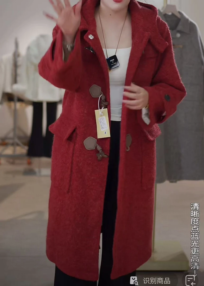 学院风连帽蝴蝶扣羽绒大衣F05