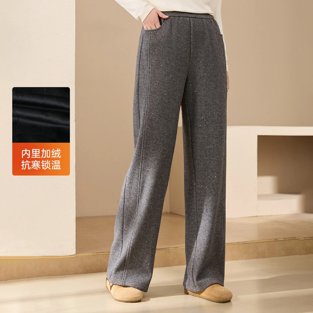 【星星糯米裤】纤莉秀大码女装流光风加绒保暖撒银针织裤QK3741