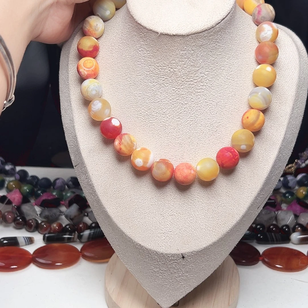 玛瑙/玉髓未镶嵌珠宝半成品c223 14m 磨砂橘调玛瑙一条