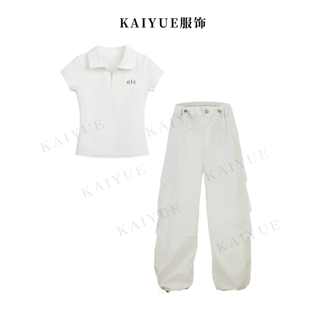 【高尔夫】夏季纯色美式高领背心polo衫简约气质搭配白色工装裤套装