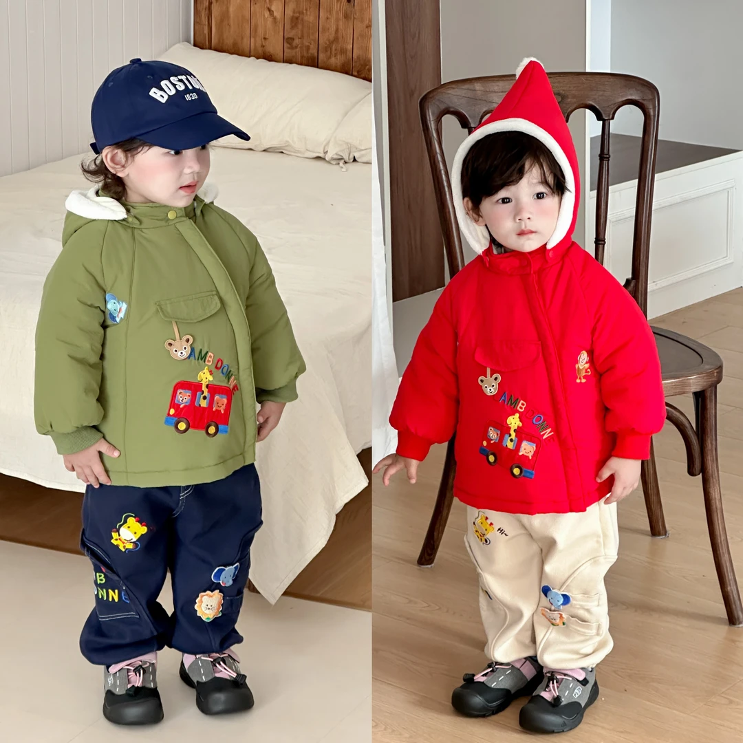 儿童秋冬加绒加厚棉服中国风红精灵帽棉服日系卡通动漫棉袄唐装