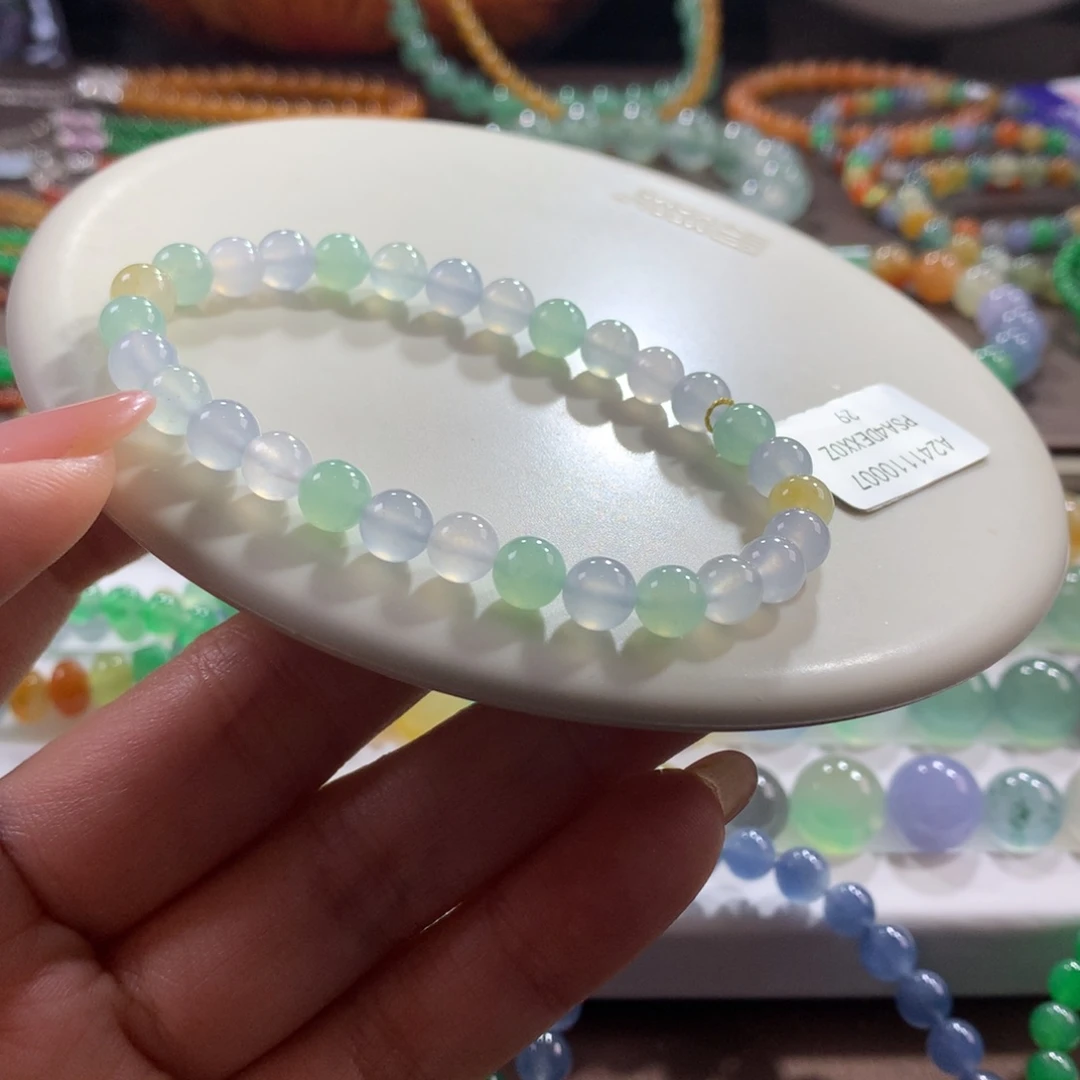 翡翠未镶嵌手链冰透幻彩卡6