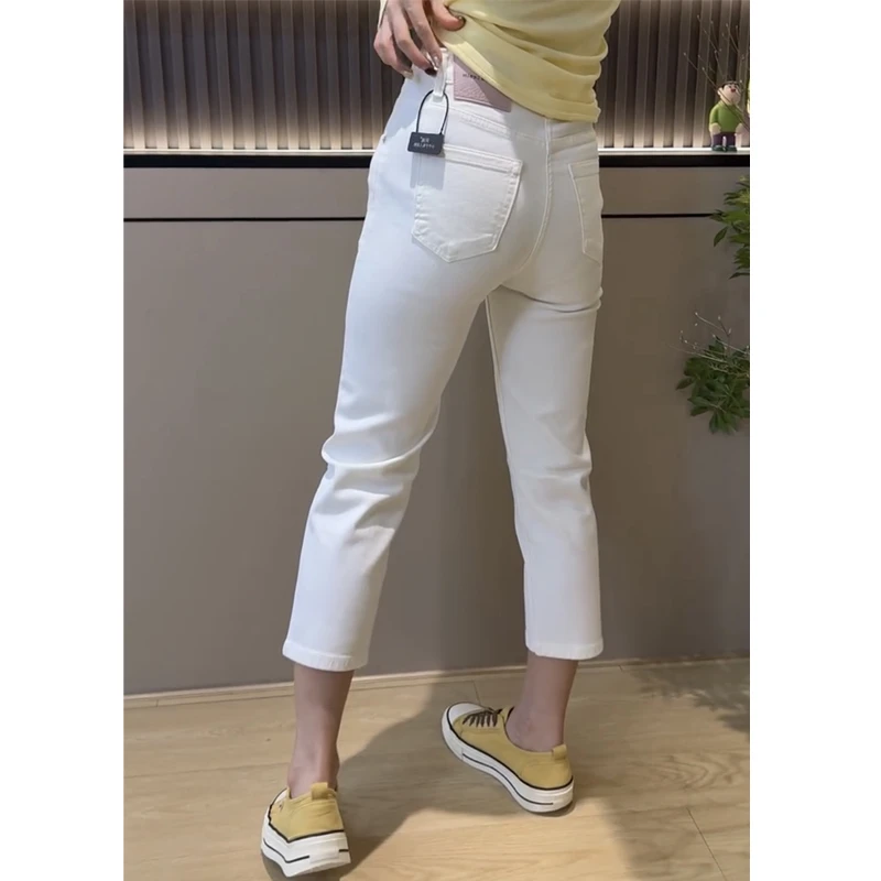萱贝纯小个子白色时尚直筒牛仔裤女2025夏季薄款修身显瘦烟管裤子