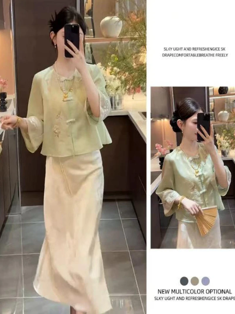 新中式国风套装女2025夏季新款高级感气质盘扣上衣半身裙两件套