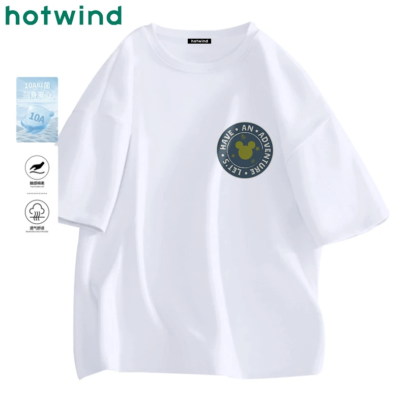Hotwind/热风夏季纯棉洋气t恤女装2025新款宽松韩系慵懒独特上衣
