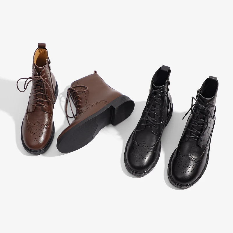 MR·T手工女鞋~英伦风系带马丁靴女2025新款布洛克复古法式女短靴