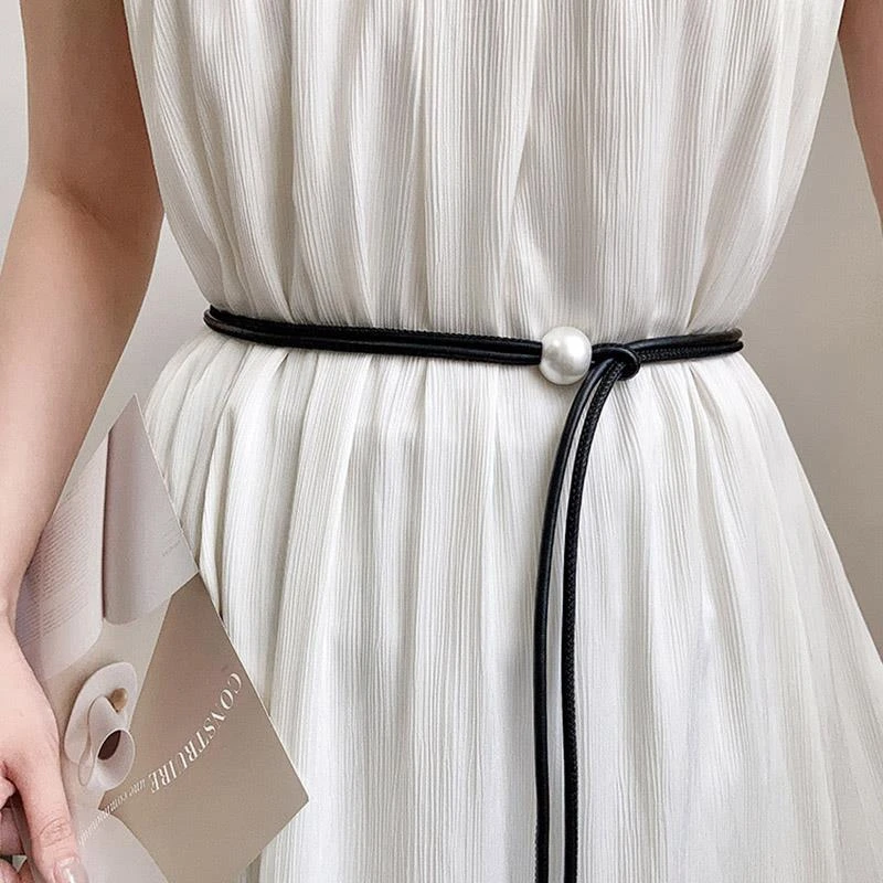 FAVMARTHA珍珠连衣裙细腰带女款简约风休闲带时尚百搭穿搭配饰202